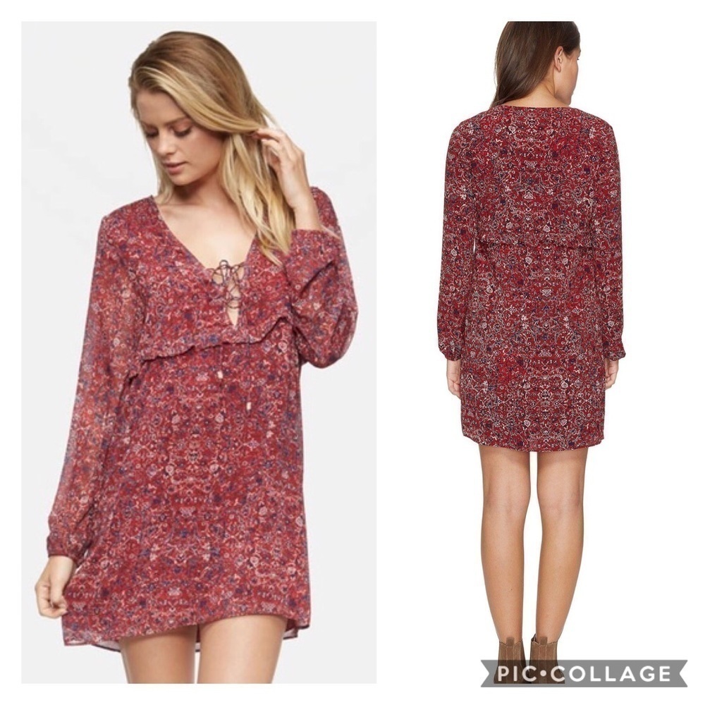 Tavik The Upside Red Floral Lace Up Dress NWT Small